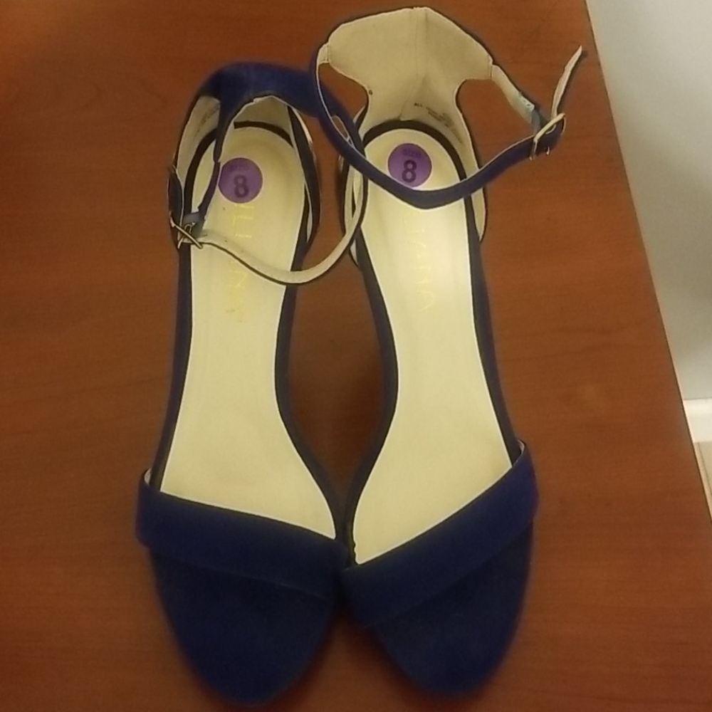 Navy and gold strappy pump heels